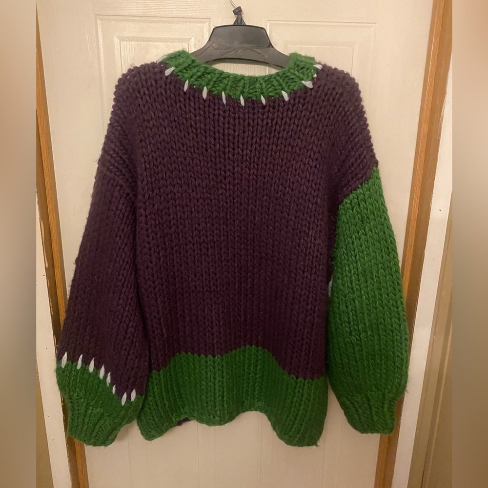 POL Chunky Colorblock Green & Plum Knit Sweater - Picture 3 of 10